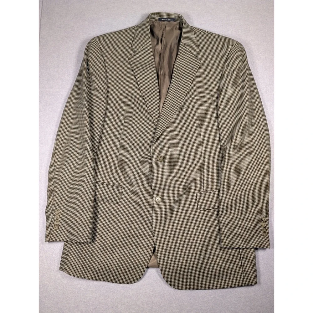 Austin Reed Sport Coat Mens 42R Brown Houndstooth Worsted Wool Blazer Excellent